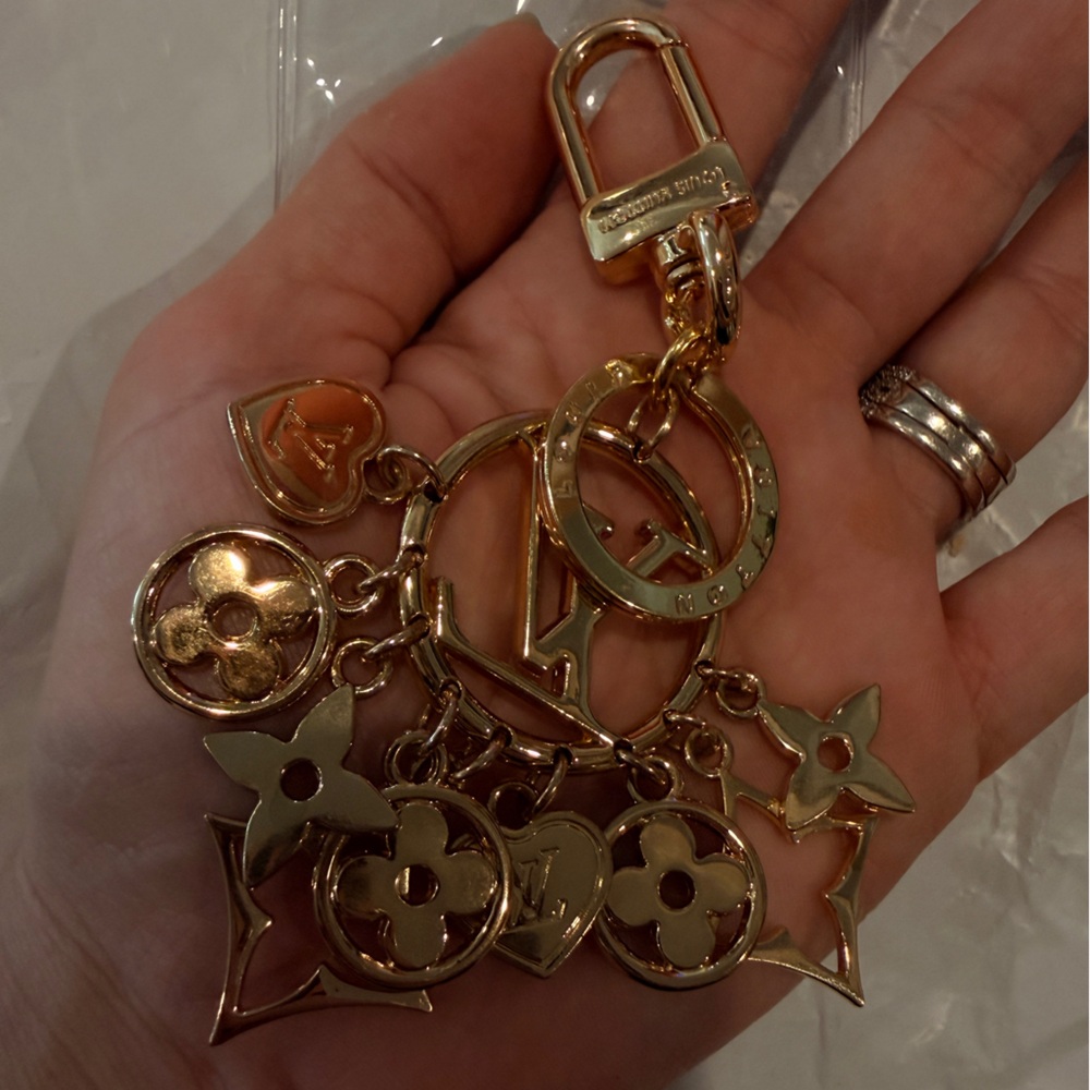 Gold-tone Designer Logo Charm Keychain